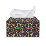 Hippie Peace Sign Flower Pattern Print Leather Tissue Box Cover
