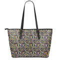 Hippie Peace Sign Flower Pattern Print Leather Tote Bag With Zipper