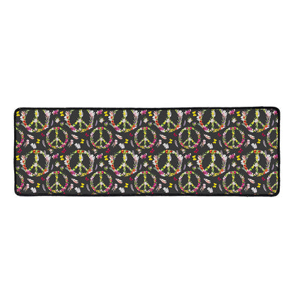 Hippie Peace Sign Flower Pattern Print Long Kitchen Mat