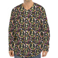 Hippie Peace Sign Flower Pattern Print Long Sleeve Baseball Jersey