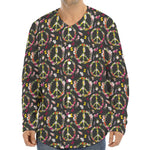 Hippie Peace Sign Flower Pattern Print Long Sleeve Baseball Jersey