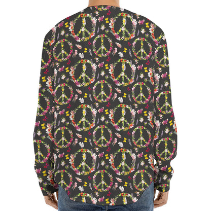 Hippie Peace Sign Flower Pattern Print Long Sleeve Baseball Jersey