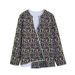 Hippie Peace Sign Flower Pattern Print Long Sleeve Short Coat