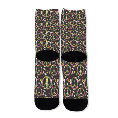 Hippie Peace Sign Flower Pattern Print Long Socks