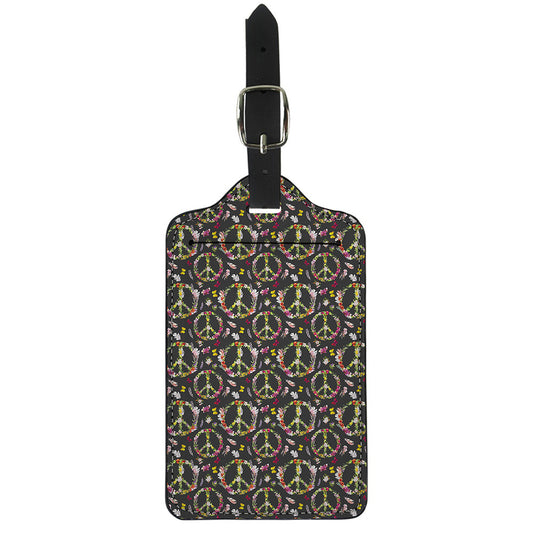 Hippie Peace Sign Flower Pattern Print Luggage Tag