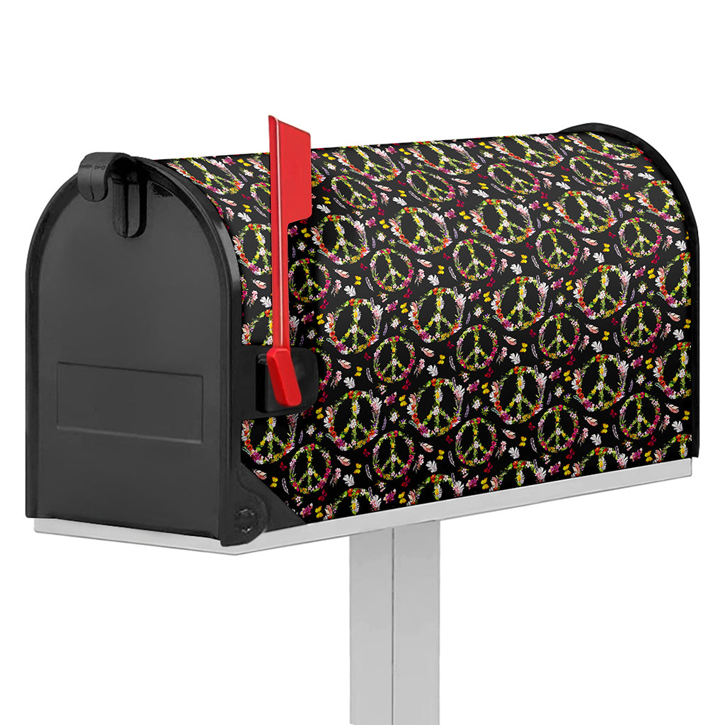 Hippie Peace Sign Flower Pattern Print Mailbox Cover