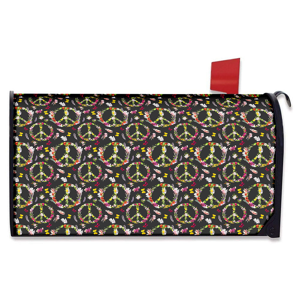 Hippie Peace Sign Flower Pattern Print Mailbox Cover