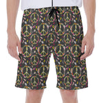 Hippie Peace Sign Flower Pattern Print Men's Beach Shorts