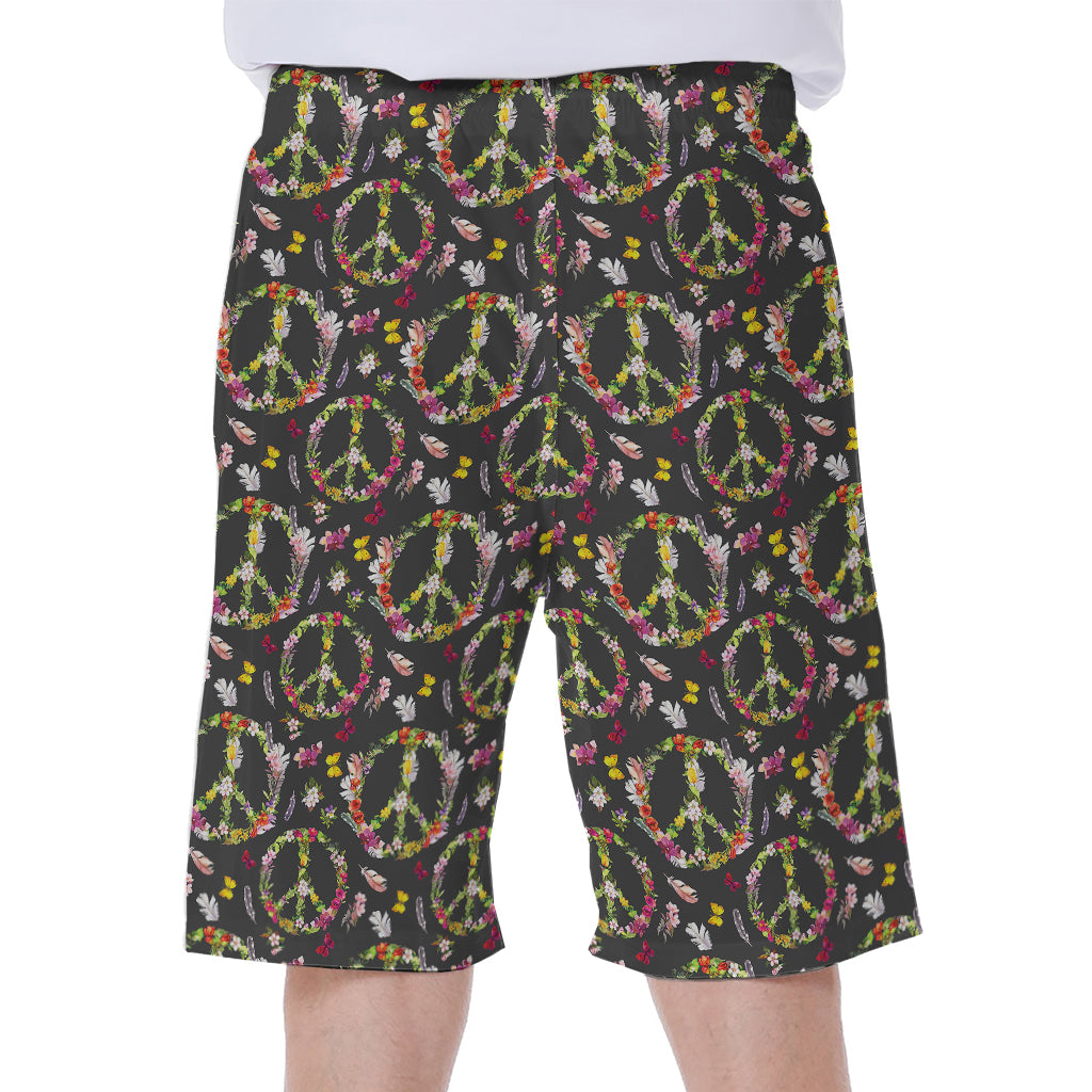 Hippie Peace Sign Flower Pattern Print Men's Beach Shorts