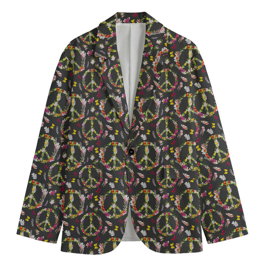 Hippie Peace Sign Flower Pattern Print Men's Blazer