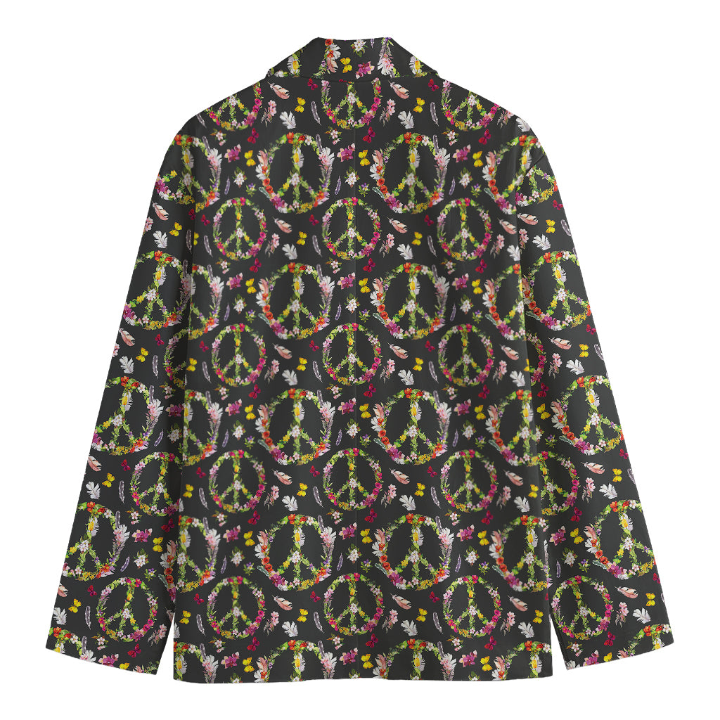 Hippie Peace Sign Flower Pattern Print Men's Blazer