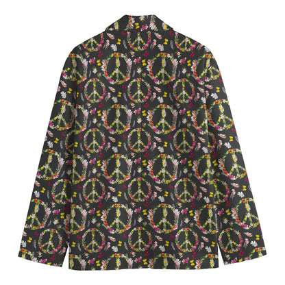 Hippie Peace Sign Flower Pattern Print Men's Blazer