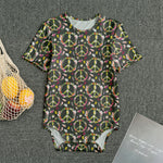 Hippie Peace Sign Flower Pattern Print Men's Bodysuit
