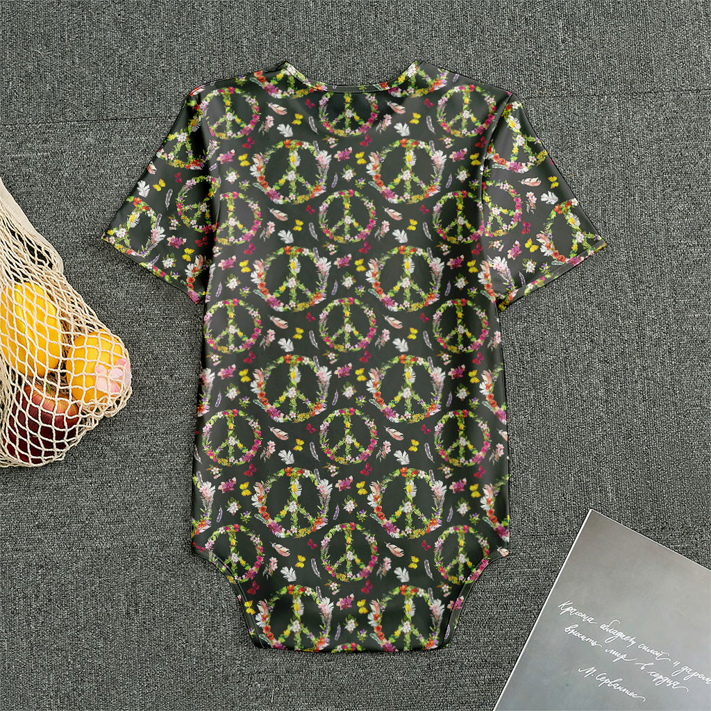 Hippie Peace Sign Flower Pattern Print Men's Bodysuit