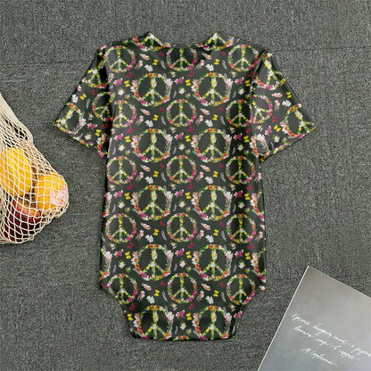 Hippie Peace Sign Flower Pattern Print Men's Bodysuit