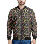 Hippie Peace Sign Flower Pattern Print Men's Bomber Jacket
