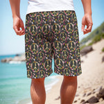 Hippie Peace Sign Flower Pattern Print Men's Cargo Shorts
