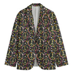 Hippie Peace Sign Flower Pattern Print Men's Cotton Blazer