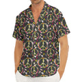 Hippie Peace Sign Flower Pattern Print Men's Deep V-Neck Shirt