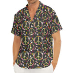 Hippie Peace Sign Flower Pattern Print Men's Deep V-Neck Shirt