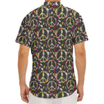 Hippie Peace Sign Flower Pattern Print Men's Deep V-Neck Shirt