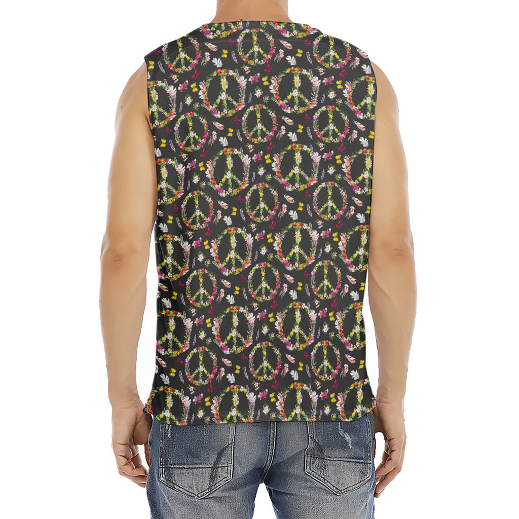 Hippie Peace Sign Flower Pattern Print Men's Fitness Tank Top