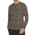 Hippie Peace Sign Flower Pattern Print Men's Long Sleeve Rash Guard