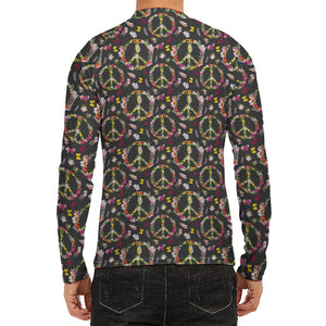 Hippie Peace Sign Flower Pattern Print Men's Long Sleeve Rash Guard