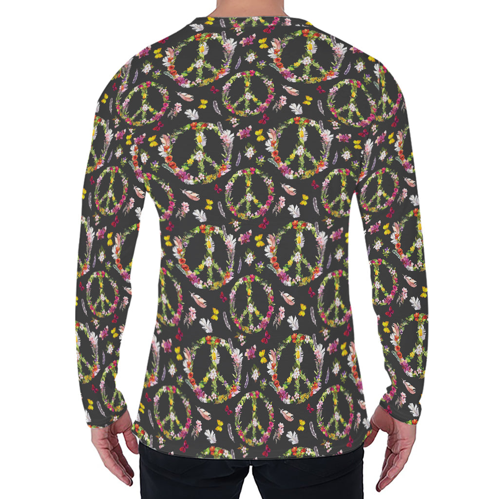 Hippie Peace Sign Flower Pattern Print Men's Long Sleeve T-Shirt