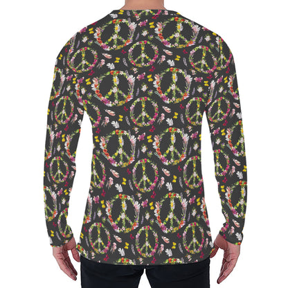 Hippie Peace Sign Flower Pattern Print Men's Long Sleeve T-Shirt