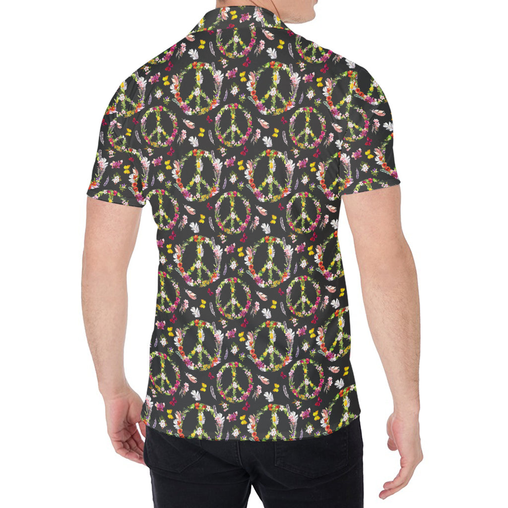 Hippie Peace Sign Flower Pattern Print Men's Shirt
