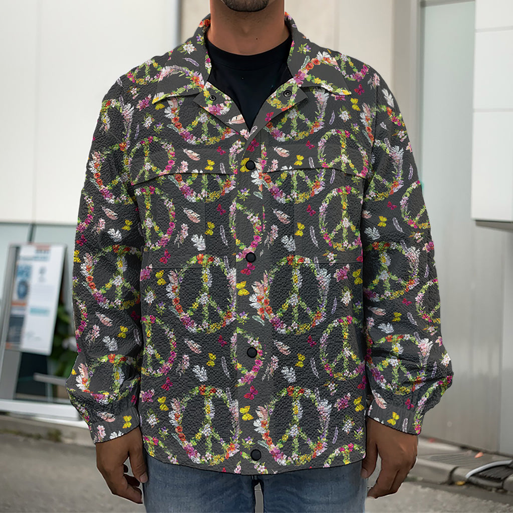 Hippie Peace Sign Flower Pattern Print Men's Shirt Jacket