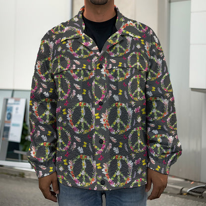Hippie Peace Sign Flower Pattern Print Men's Shirt Jacket
