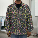 Hippie Peace Sign Flower Pattern Print Men's Shirt Jacket