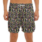 Hippie Peace Sign Flower Pattern Print Men's Split Running Shorts