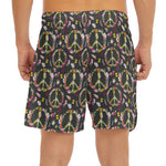 Hippie Peace Sign Flower Pattern Print Men's Split Running Shorts