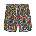 Hippie Peace Sign Flower Pattern Print Men's Athletic Shorts