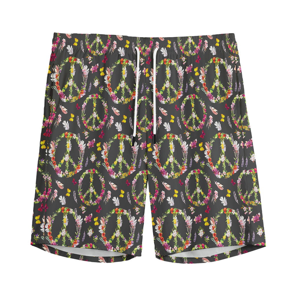 Hippie Peace Sign Flower Pattern Print Men's Sports Shorts