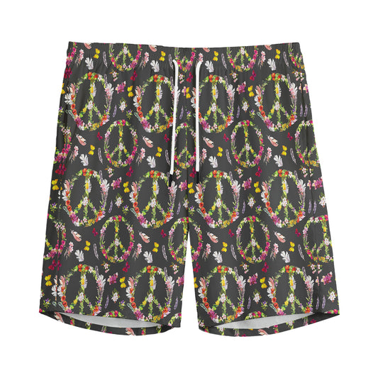 Hippie Peace Sign Flower Pattern Print Men's Sports Shorts