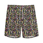 Hippie Peace Sign Flower Pattern Print Men's Sports Shorts