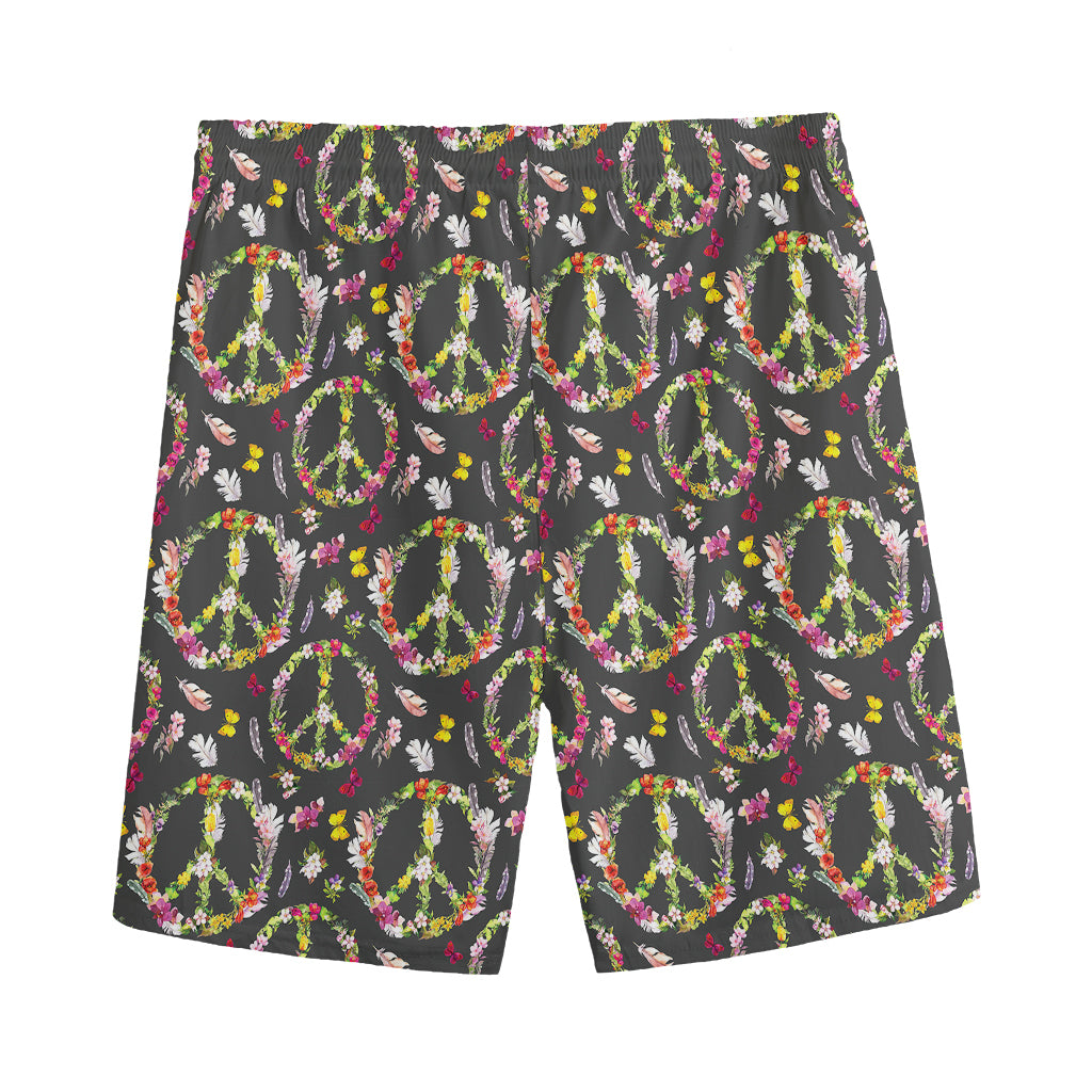 Hippie Peace Sign Flower Pattern Print Men's Sports Shorts
