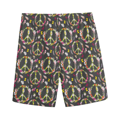 Hippie Peace Sign Flower Pattern Print Men's Sports Shorts