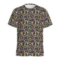 Hippie Peace Sign Flower Pattern Print Men's Athletic T-Shirt