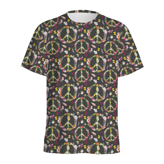 Hippie Peace Sign Flower Pattern Print Men's Sports T-Shirt