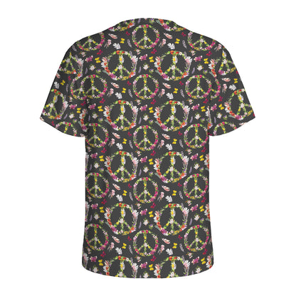 Hippie Peace Sign Flower Pattern Print Men's Sports T-Shirt