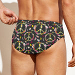 Hippie Peace Sign Flower Pattern Print Men's Swim Briefs