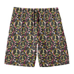Hippie Peace Sign Flower Pattern Print Men's Swim Trunks