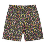 Hippie Peace Sign Flower Pattern Print Men's Swim Trunks