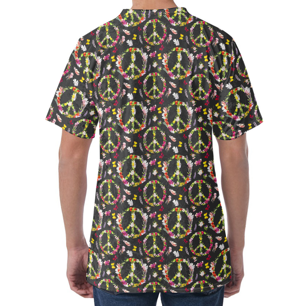 Hippie Peace Sign Flower Pattern Print Men's Velvet T-Shirt