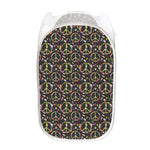 Hippie Peace Sign Flower Pattern Print Mesh Laundry Hamper